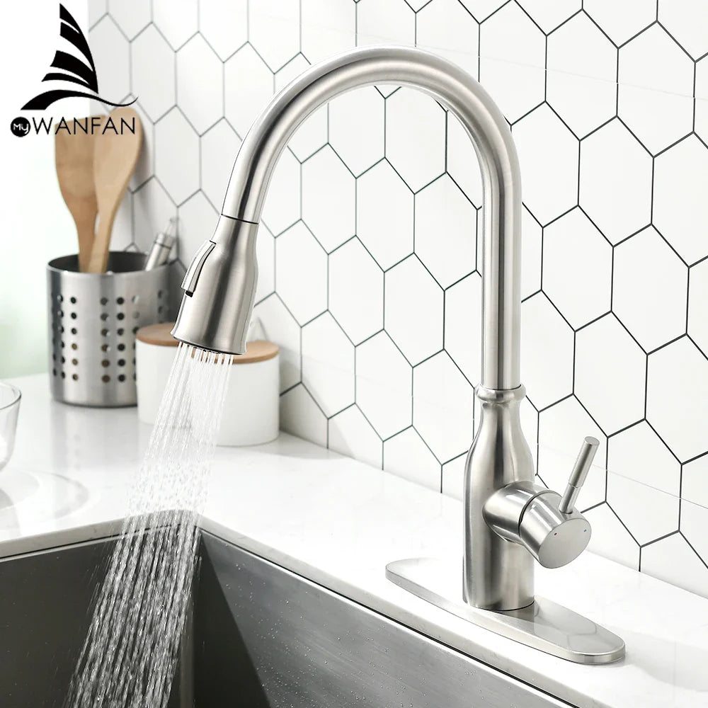 Afralia™ Brushed Nickel Pull Out Kitchen Faucet with Stream Sprayer Head