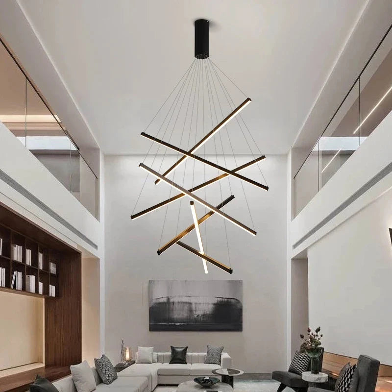 Afralia™ Black Stair LED Chandelier: Modern Long Line Ceiling Pendant Light for Hall Living Room