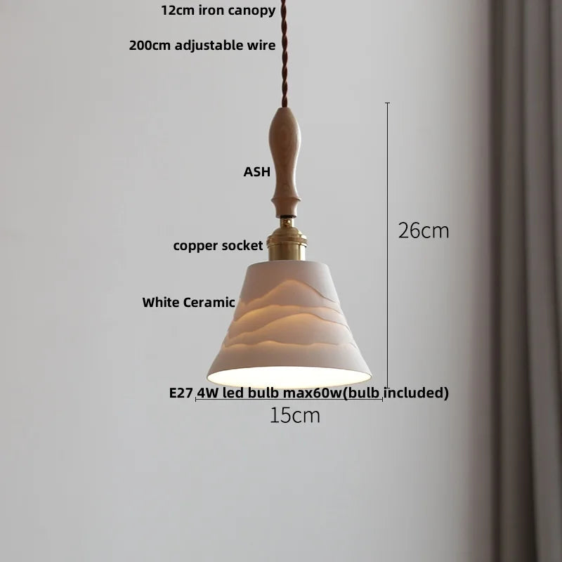 Afralia™ White Glass LED Pendant Light Fixture Modern Nordic Hanging Lamp Wood Ash