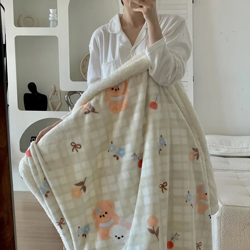 Afralia™ Cartoon Lamb Wool Blanket - Thick, Printed Coral Fleece Sofa Cover