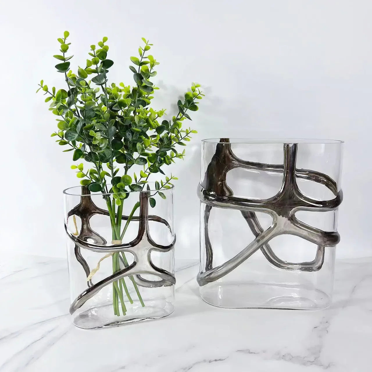 Afralia™ Gold-Edged Glass Vase with Geometric Patterns for Home Decor