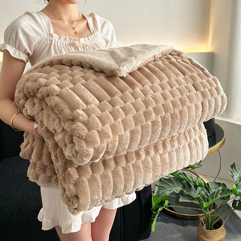 Afralia™ Double-Layer Lamb Plush Throw Blanket for Home and Travel