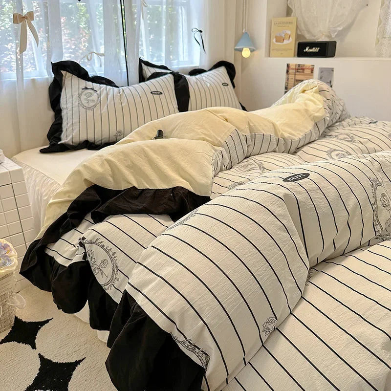 Afralia™ French Washed Cotton Princess Flower Quilt Cover Set - Spring Floral Bedding