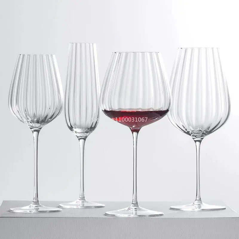 Afralia™ Luxe Ripple Crystal Glasses Set - Elegant Wine & Champagne Goblets for Home & Parties