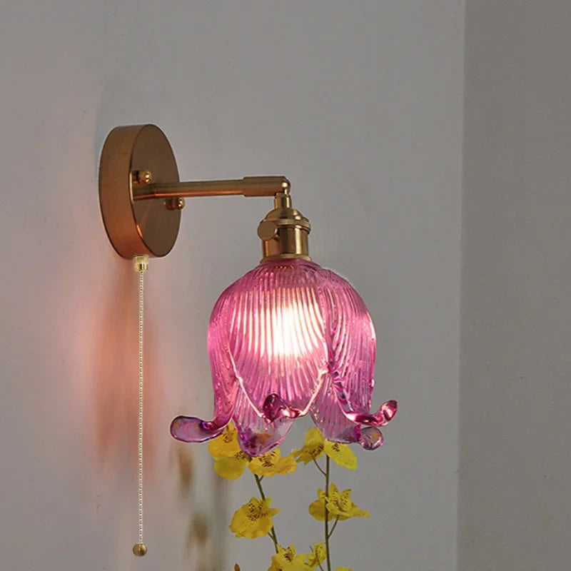 Afralia™ Vintage Glass Wall Sconce - LED Pull Chain Switch Up Down Rotate Wall Lamp