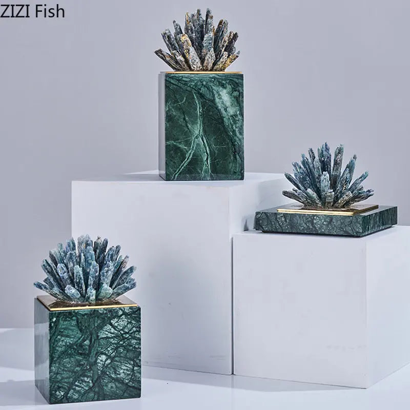 Afralia™ Crystal Flower Marble Base Sculpture: Modern Artwork for Living Room Decor