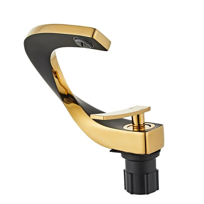 Afralia™ Black & Gold Basin Faucet: Brushed Gold/Nickel/Chrome Mixer Tap, Hot & Cold Water