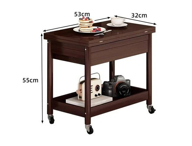 Solid Wood Cart Coffee Table with Folding Desktop and Storage by Afralia™