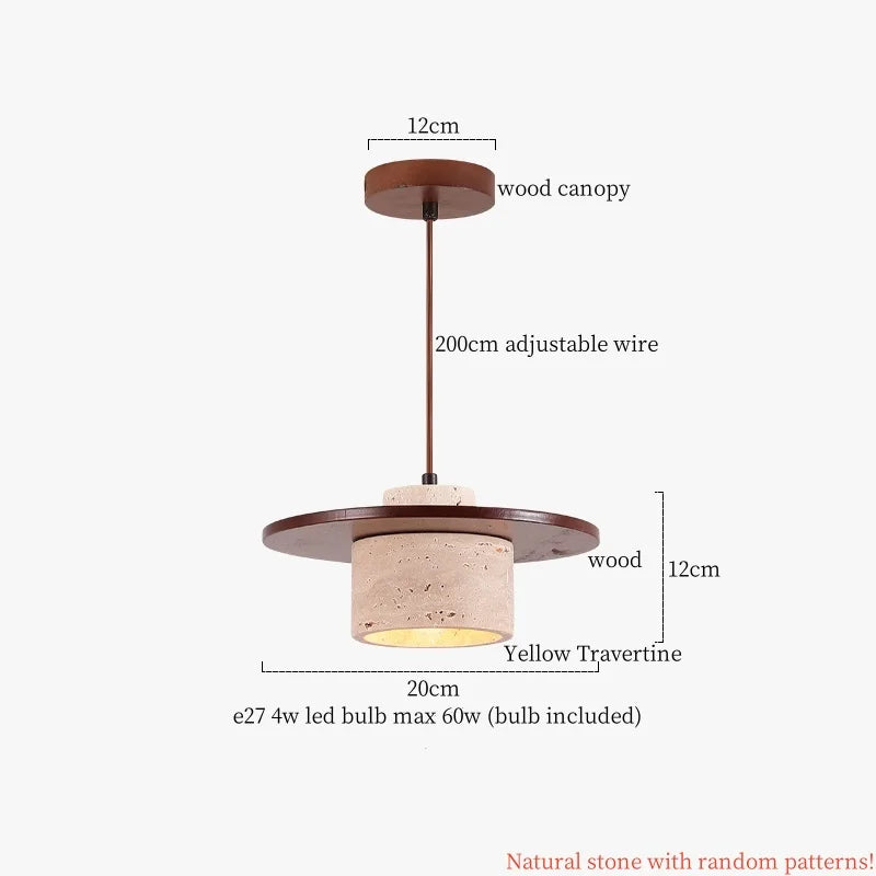 Afralia™ Wabi Sabi LED Pendant Lamps Yellow Travertine Wood Hanging Lights