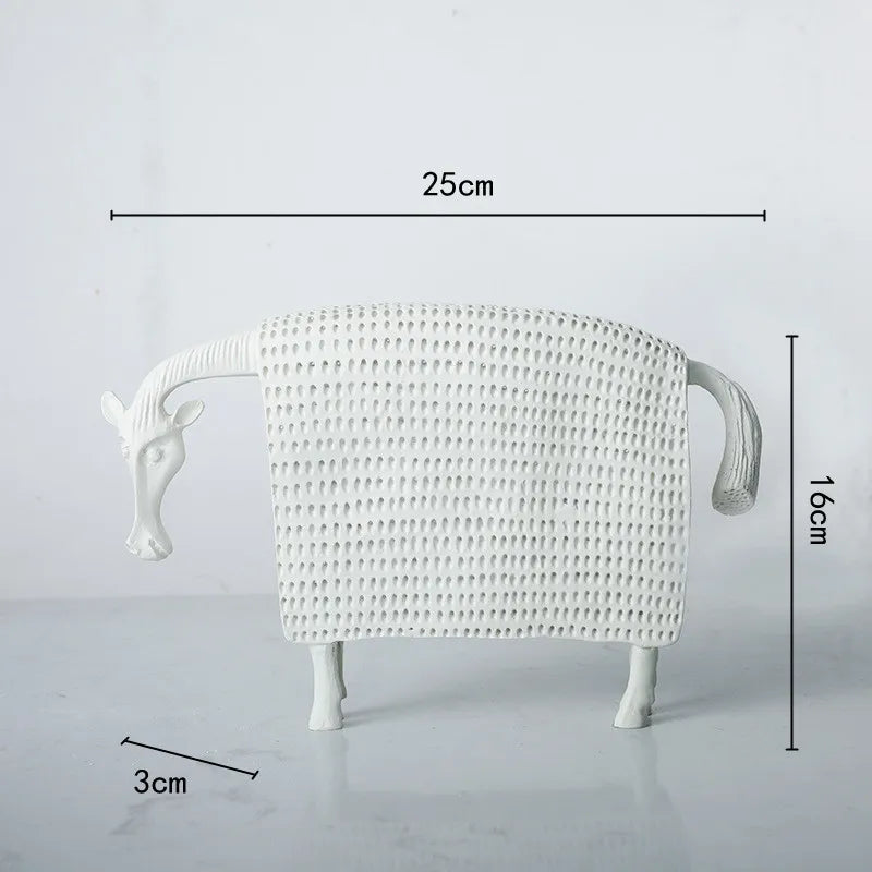 Afralia™ Black Cow Ox Resin Sculpture Figurine - Room Decor Art Statue