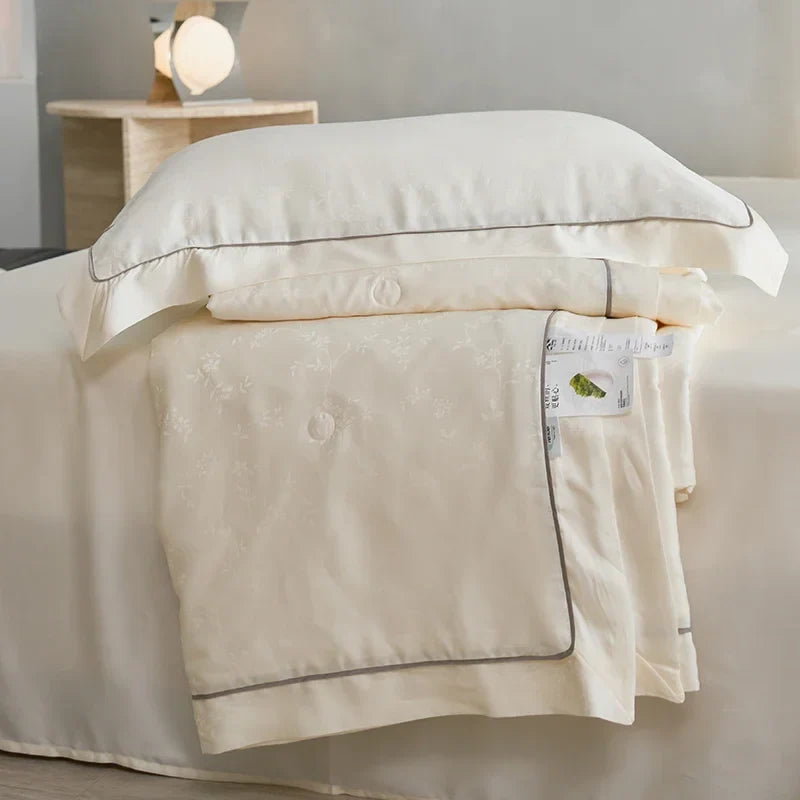 Afralia™ Luxe Lyocell Jacquard Summer Blanket with Mulberry Silk Fill Comforter
