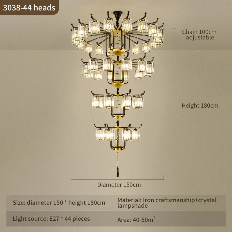 Afralia™ Luxury Copper Jade Chandelier for Middle Floor Living Room
