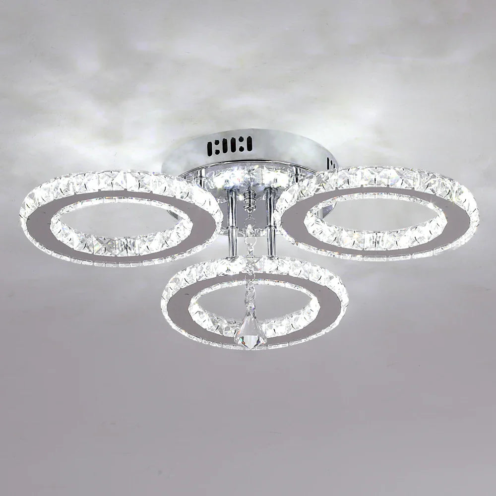 Afralia™ Crystal Chandelier 3Rings Chrome Pendant Light for Bedroom Living Room