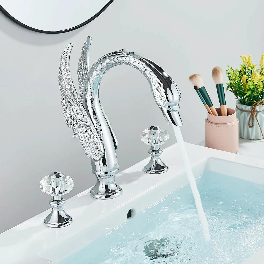 Afralia™ Swan Crystal Dual Handle Bathroom Faucet Mixer Tap for Sink