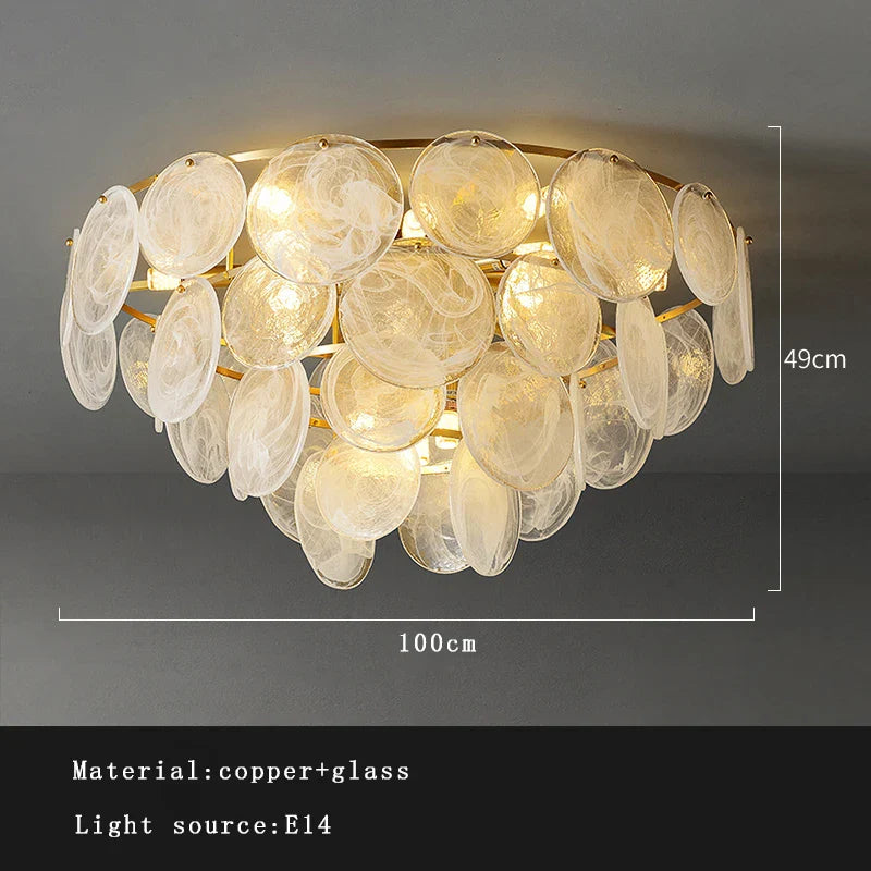 Afralia™ Copper Glass Ceiling Chandelier Dimmable Luxury Round Home Decor Lighting