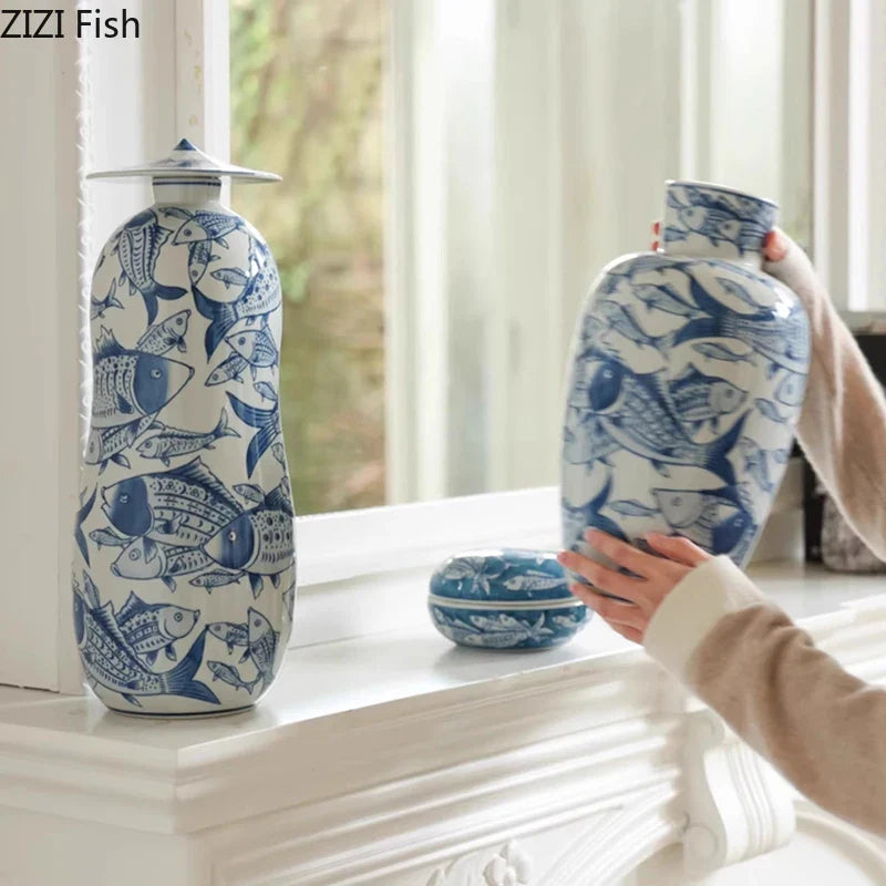 Afralia™ Porcelain Fish Vase - Ceramic Table Decoration for Home Floral Arrangements