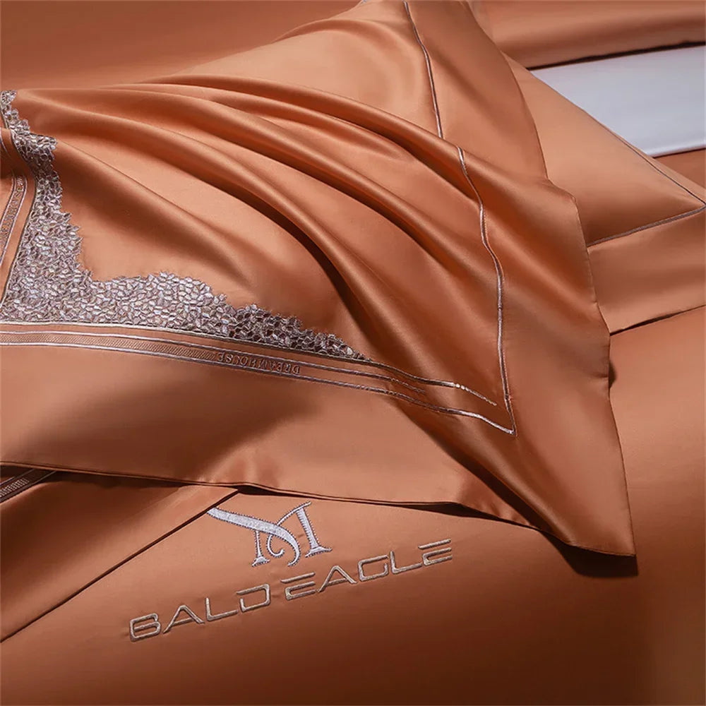 Afralia™ Satin Jacquard Embroidery Bedding Set King Queen with Egyptian Cotton - 4 Piece