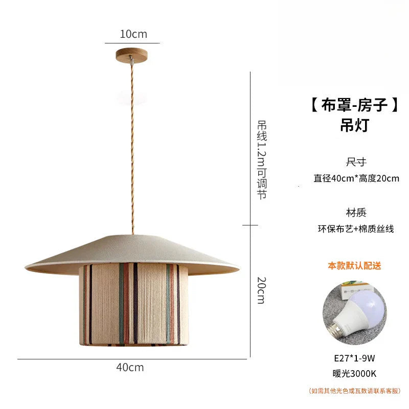 Afralia™ Wabi-sabi Cotton Wood Pendant Light LED E27 Retro Hemp Rope Hanging Lamp