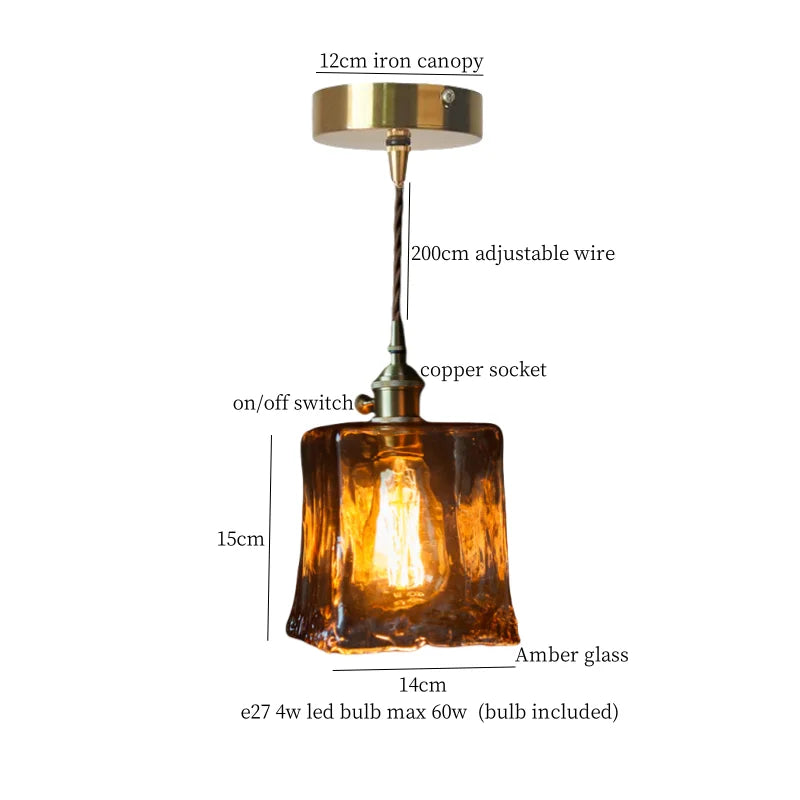 Afralia™ Vintage Glass LED Pendant Light for Kitchen Living Room Cafe Bar