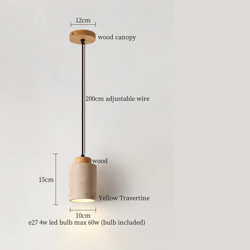 Afralia™ LED Pendant Lights Yellow Travertine Wood Hanging Lamp for Bedroom Dining Room