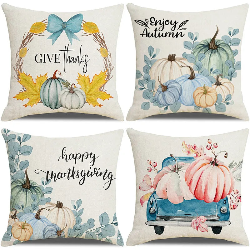 Afralia™ Fall Farmhouse Pumpkin Maple Leaves Pillow Cover - 45x45cm