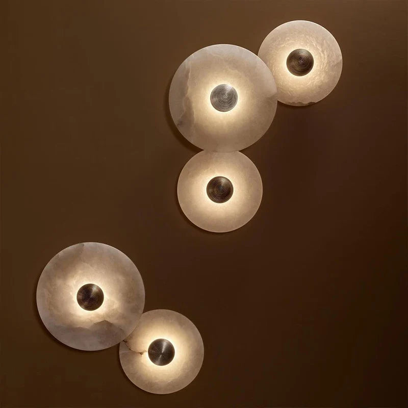 Afralia™ Marble Circular Wall Lamp, Minimalist Nordic Designer LED Lights for Bedroom & Study