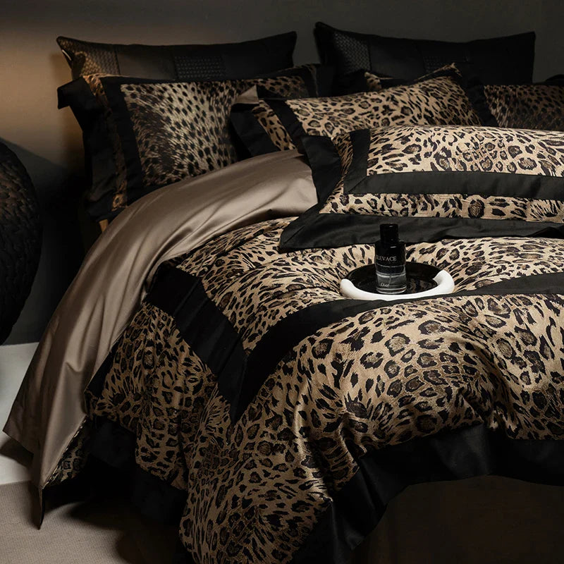 Afralia™ Leopard Print Luxury Bedding Set - Queen/King Size Duvet Cover, Sheet, Pillowcases