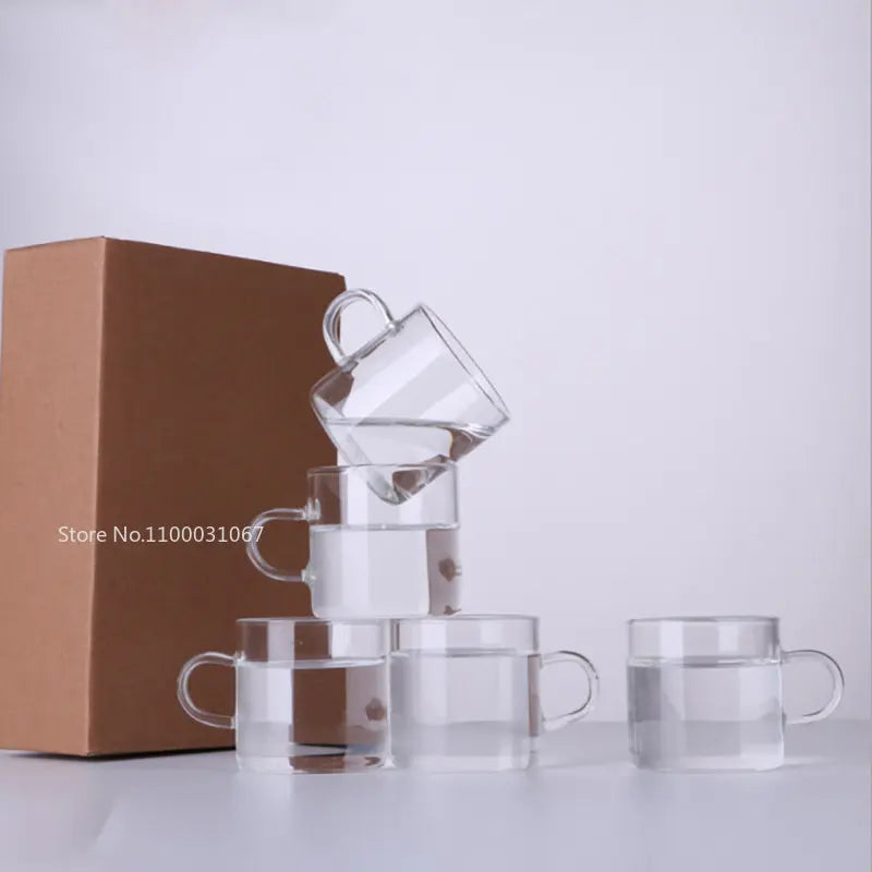 Afralia™ 2PC 120ml Glass Handle Coffee Cup Tea Mug Set for Milk Beer Juice