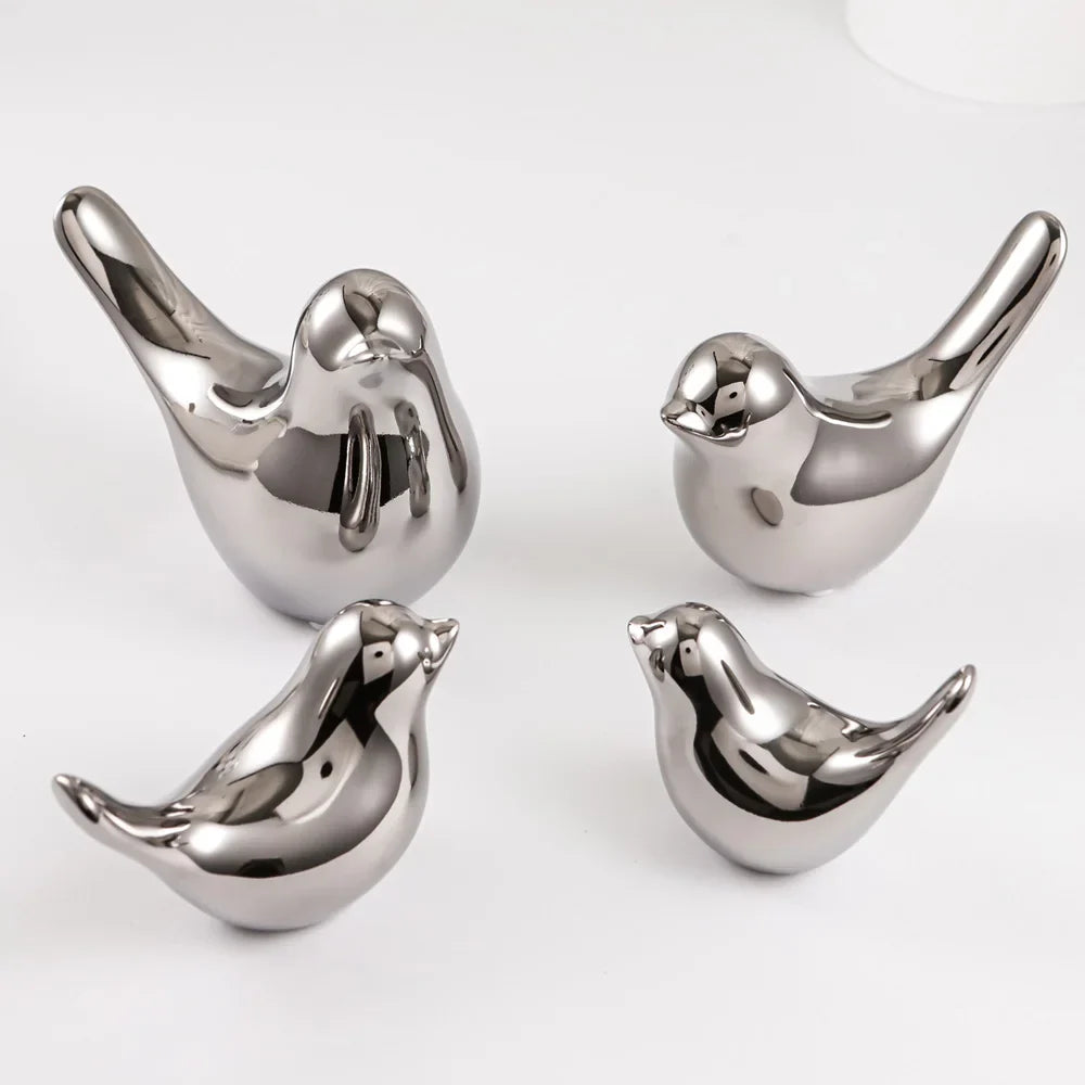 Afralia™ Silver Ceramic Bird Figurines: Modern Luxury Home Decor & Wedding Ornaments