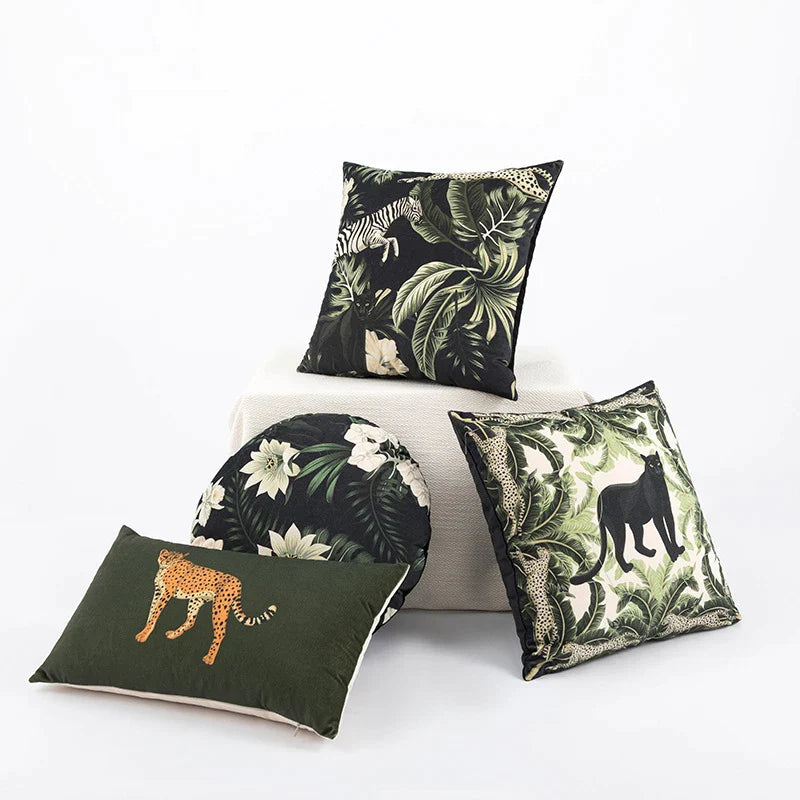 Afralia™ Jungle Cartoon Print Velvet Cushion Cover - Hawaiian Decor for Sofa