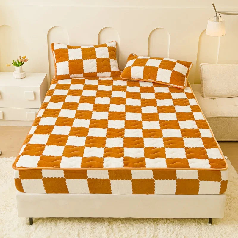 Afralia™ High Grade Milk Velvet Patchwork Bedspreads Geometric Pattern Thicken Bedsheet