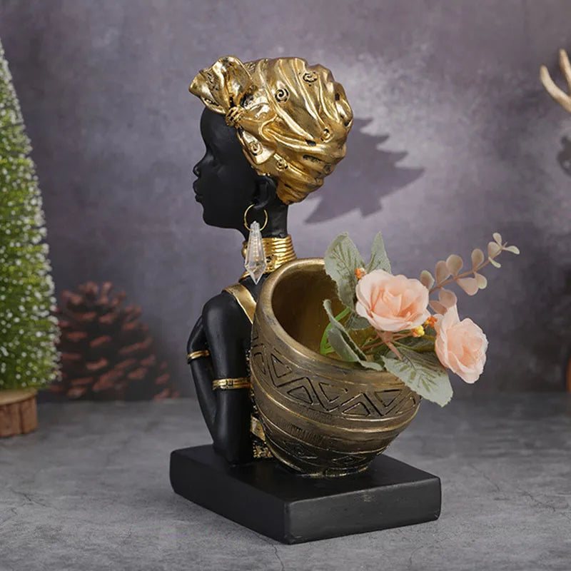 Afralia™ Retro African Black Woman Bust Figurines for Home Decor