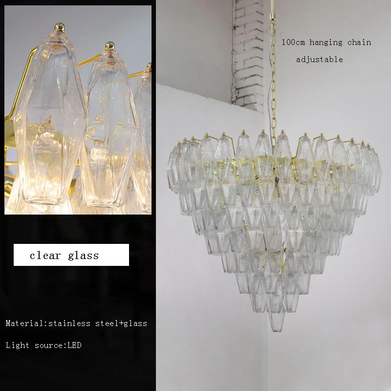 Afralia™ Amber Glass LED Ceiling Chandelier for Villa Living Room