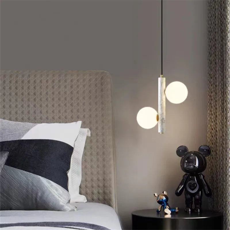 Scandi Marble Pendant Light White Glass Ball Bedroom Living Room Bar Lamp Afralia™