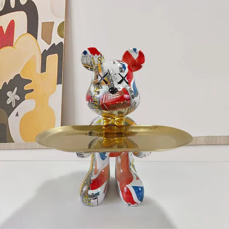 Afralia™ Graffiti Bear Figurine Home Decor Sculpture Shelf Statue Table Gift