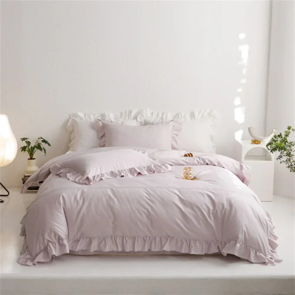 Afralia™ Light Green Flounce 600TC Egyptian Cotton Bedding Set - Queen/King Size