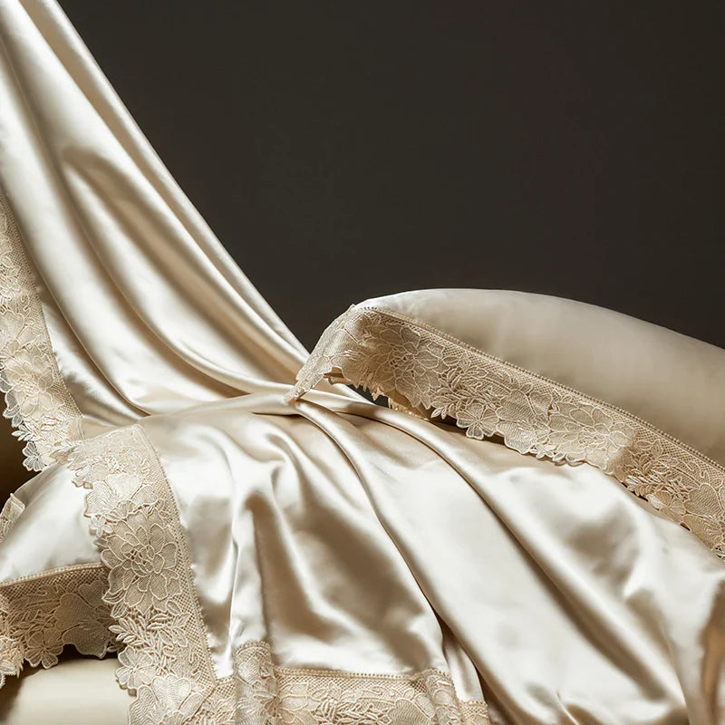 Afralia™ Luxe French Lace Edge Bedding Set: Silky Lyocell Cotton Duvet Cover, Sheet & Pillowcases