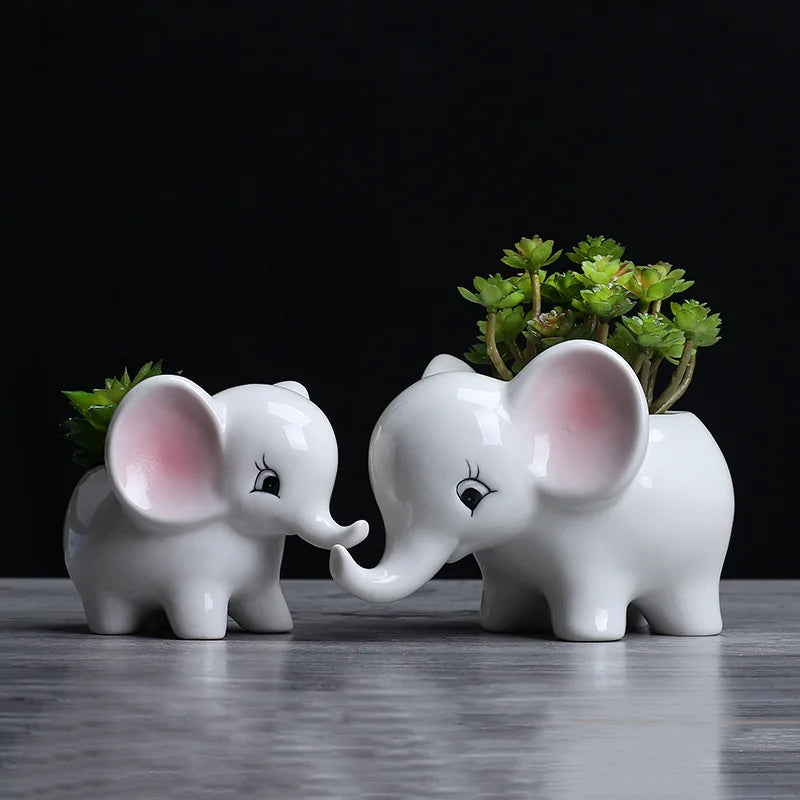 Afralia™ Elephant Succulent Planter Ceramic Vase Cute Flowerpot Decor Pot