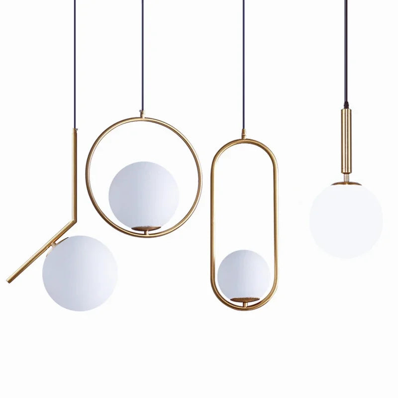 Afralia™ Glass Ball Pendant Lights Modern LED Brass Black Chrome Suspension Luminaire