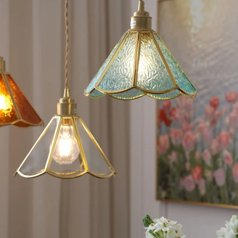 Afralia™ Vintage Copper E27 Pendant Lamp for Living/Dining Room - Glass Hanging Lights