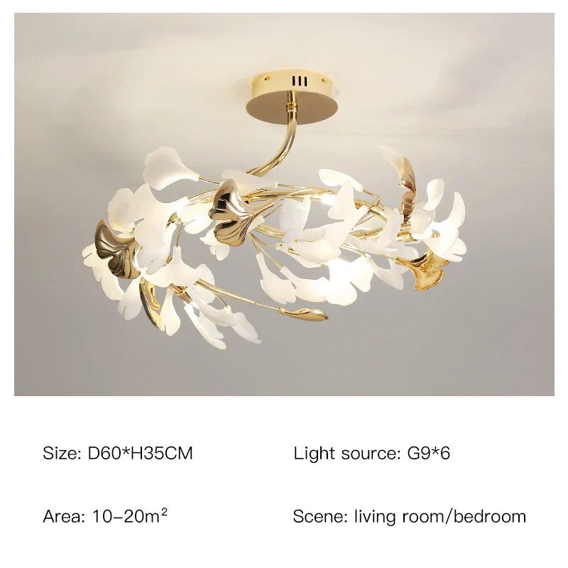 Afralia™ Nordic Ginkgo Leaf Ceramic Ceiling Chandelier Home Lighting Fixtures