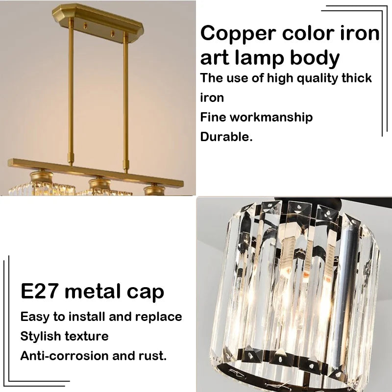 Afralia™ Nordic Modern Crystal Chandelier Three-Head Hanging Light for Living Room