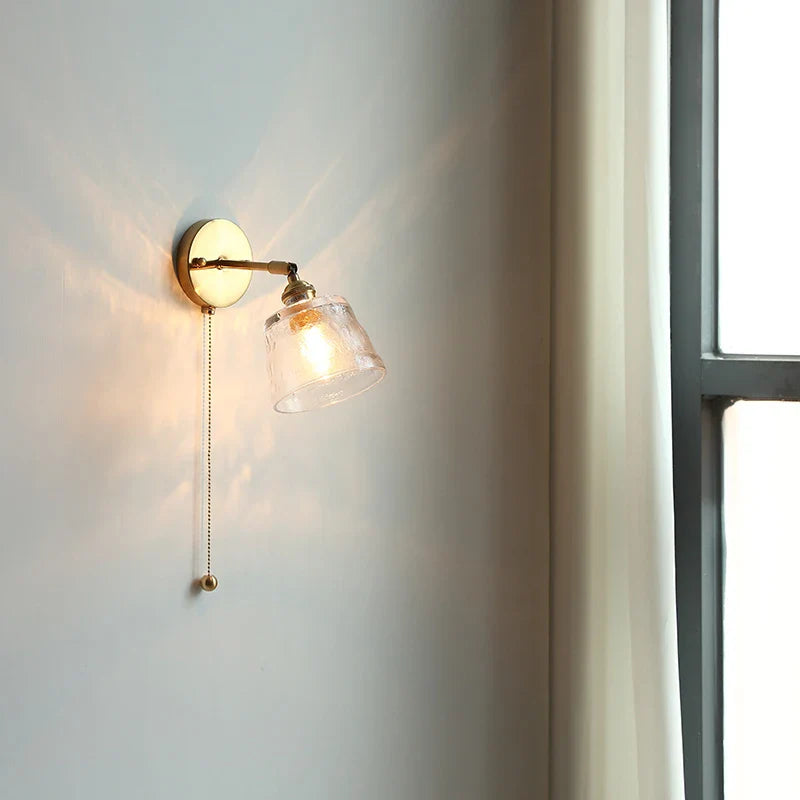 Afralia™ Copper LED Wall Lights Clear Glass Switch Bedside Lamp Nordic Modern