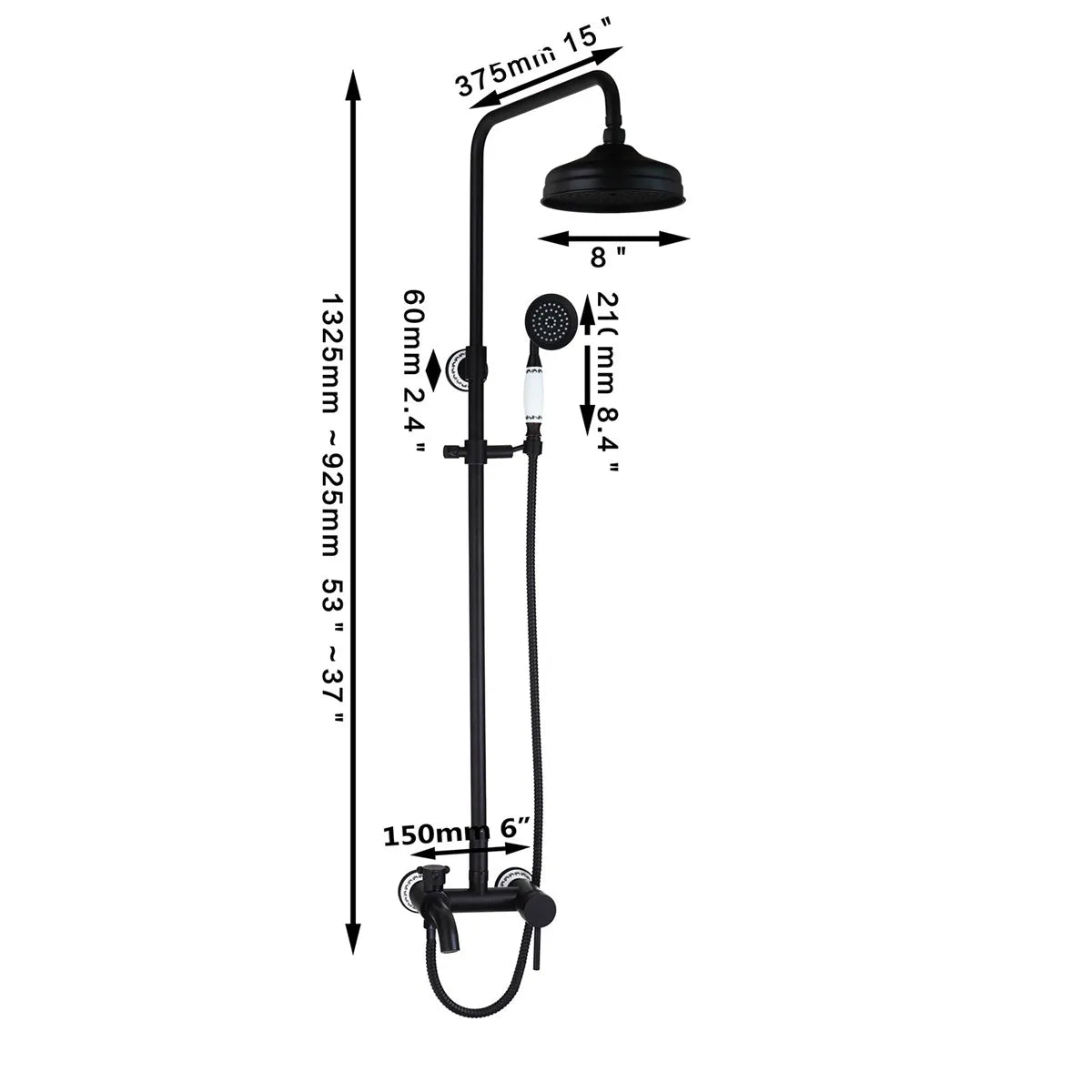 Afralia™ 8" Black Rain Shower Head Set with Hand Spray and Mixer Faucet