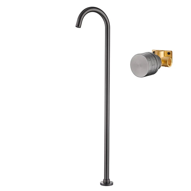 Afralia™ Brushed Gold Black Floor Mounted Bathtub Shower Faucet