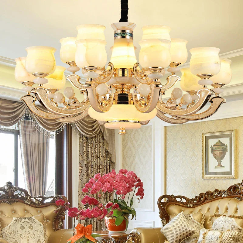 Afralia™ Natural Afghan Jade Villa Chandelier: High-Grade Living Room Lamp for Luxurious Atmosphere