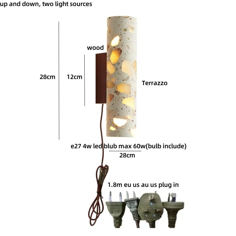 Afralia™ LED Wall Lights for Dining Room Stair Bedroom Stone Terrazzo Wood - Wabi Sabi Aesthetic