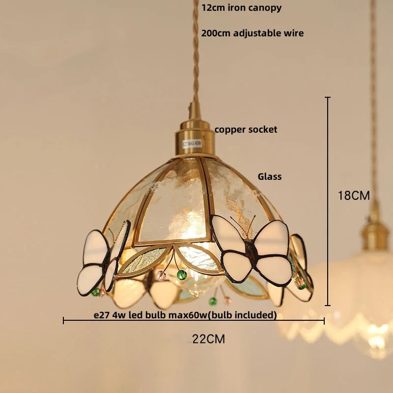 Afralia™ Red Butterfly LED Pendant Lamp Tiffany Glass Hanging Lights
