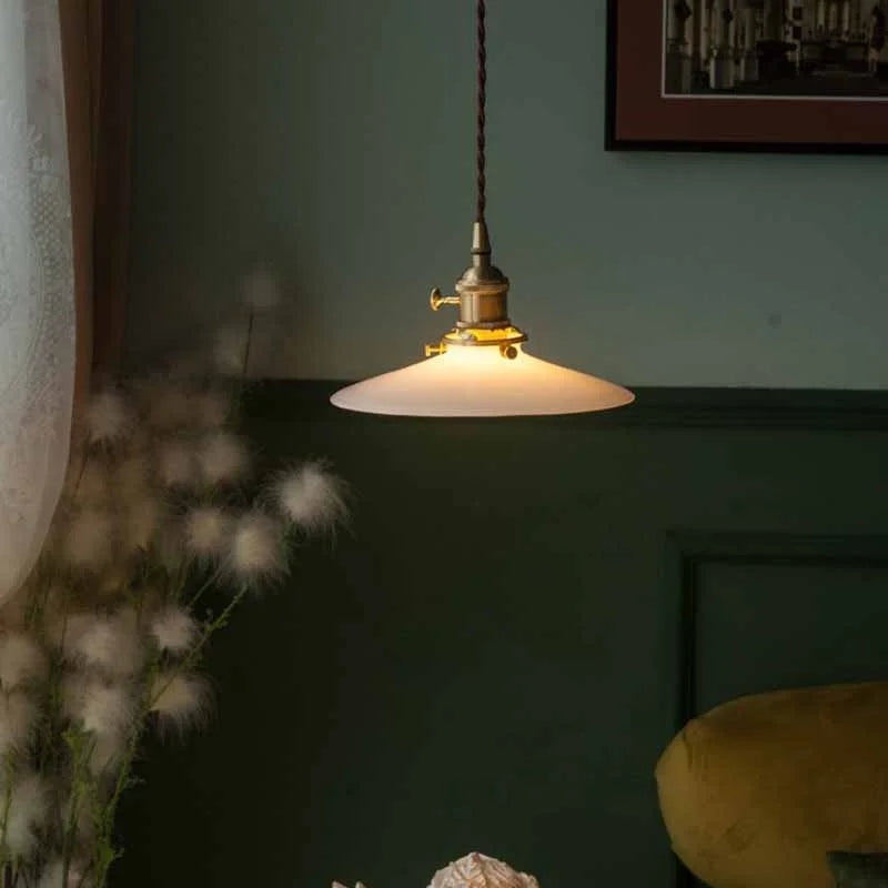 Afralia™ Cream Glass LED Pendant Lights - Vintage Nordic Brass Hanging Lamp