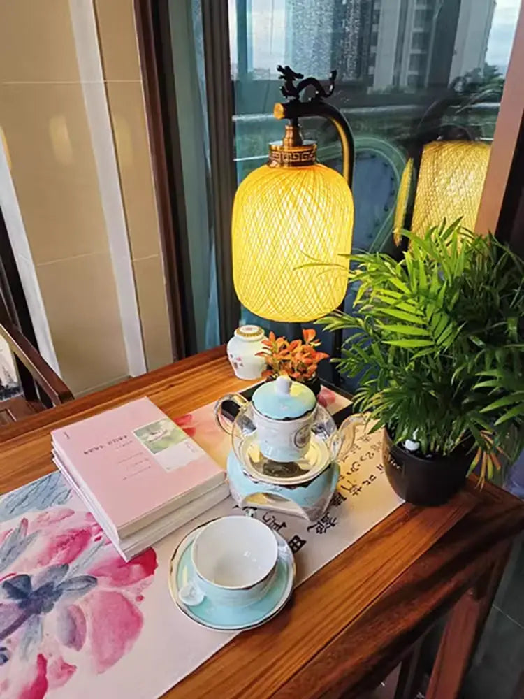 Afralia™ Retro Rattan Desk Lamp for Bedroom, Living Room, and Study Decor
